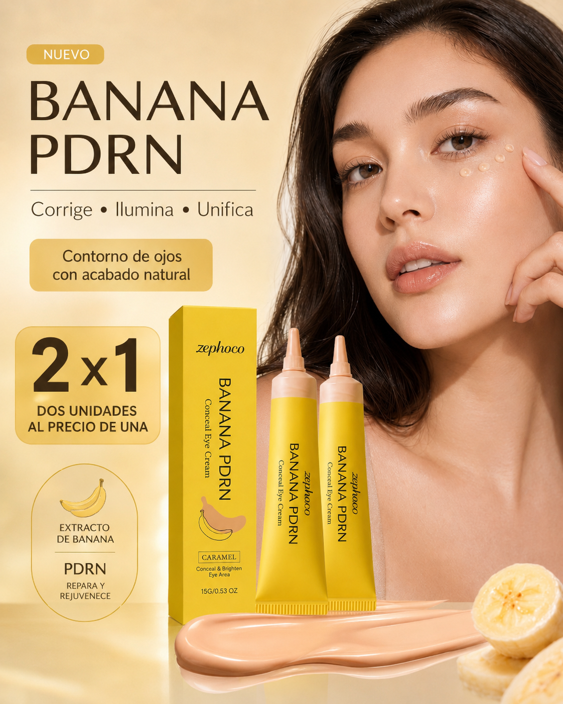 "2X1 Banana PDRN Conceal Eye Cream — Ilumina y Disimula Ojeras"